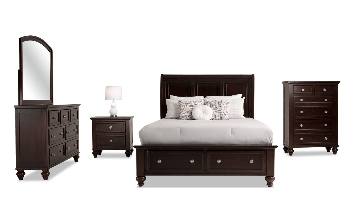 Portsmouth 5 Piece King Cherry Storage Platform Bedroom Set Bob's