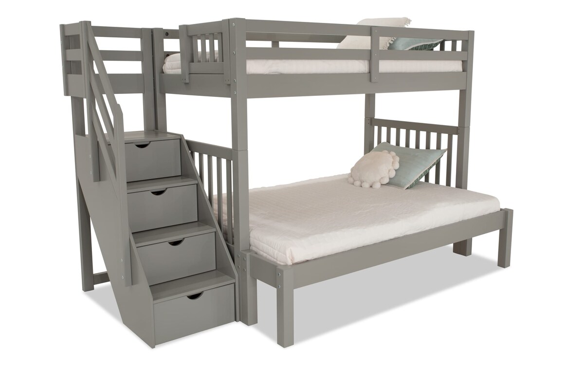 Keystone Twin/Full Gray Stairway Bunk Bed full