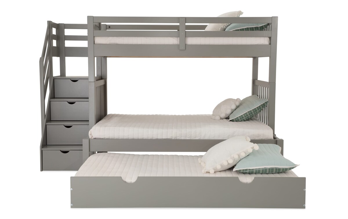 Keystone Twin/Full Gray Stairway Bunk Bed with Storage/Trundle Unit