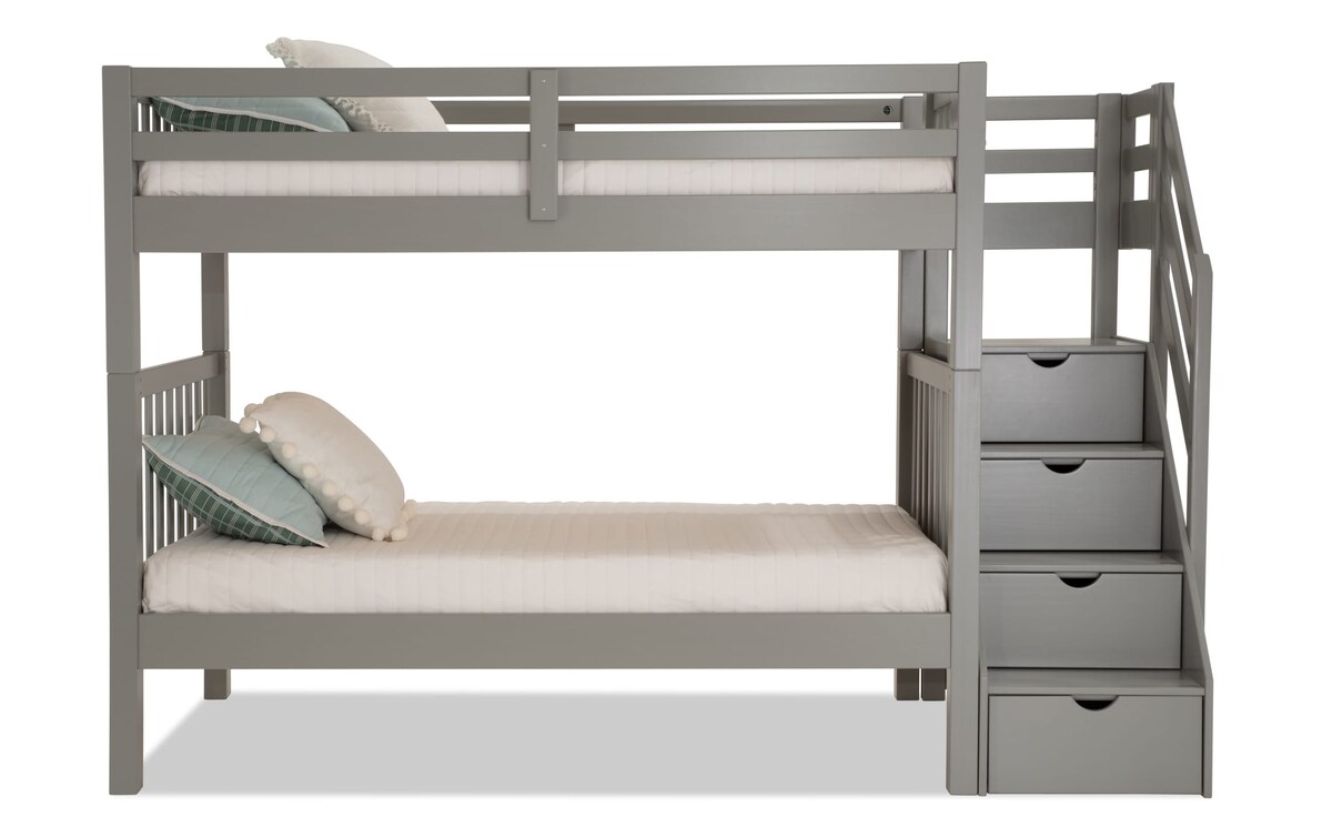 Keystone Twin/Twin Gray Stairway Bunk Bed with 2 Mattresses Bob's