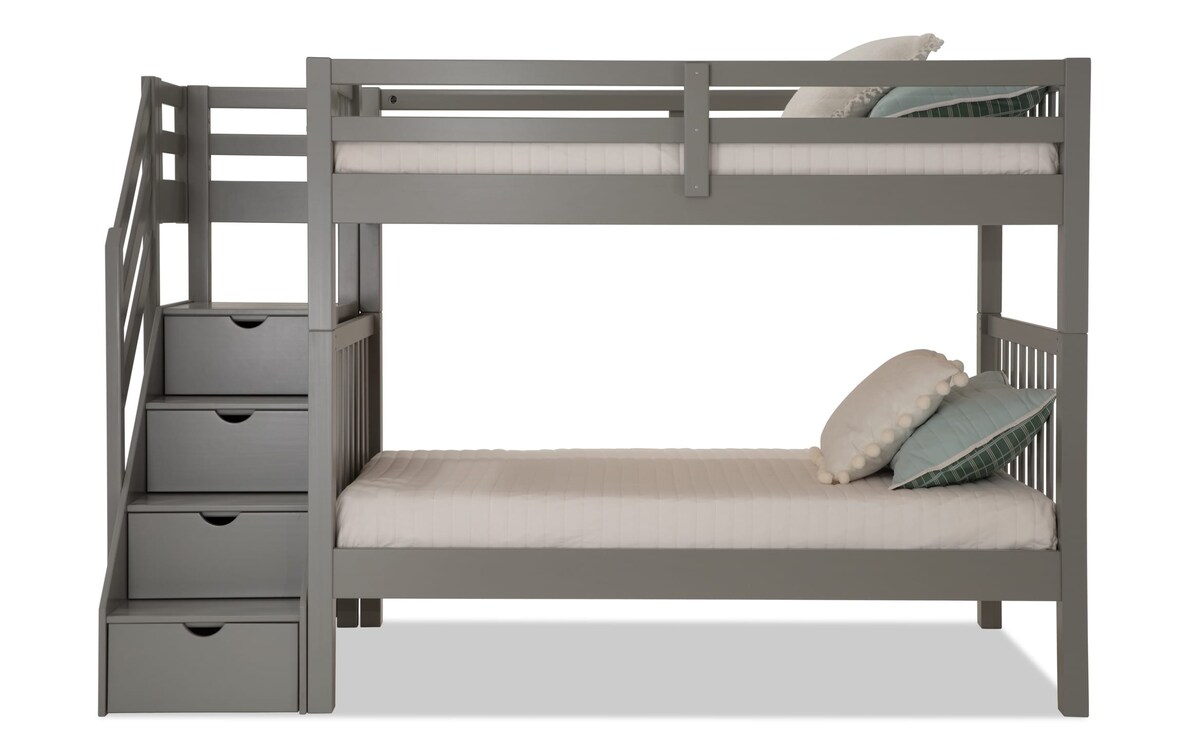 Keystone Twin Gray Stairway Bunk Bed with 2 Perfection Innerspring