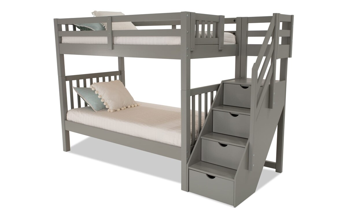 Keystone Twin Gray Stairway Bunk Bed with 2 Perfection Innerspring