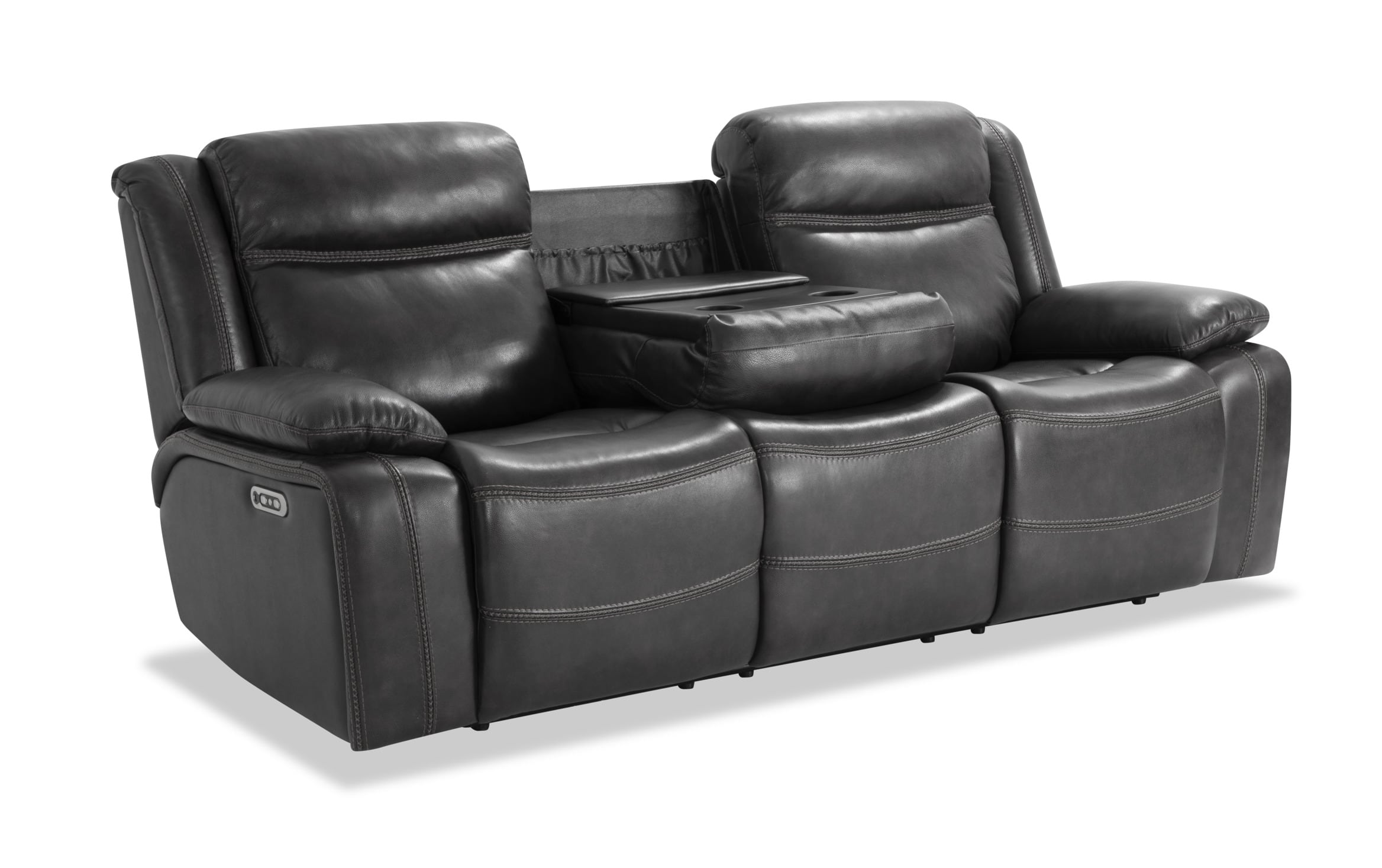 Trailblazer Gray Leather Power Reclining Sofa gray_color