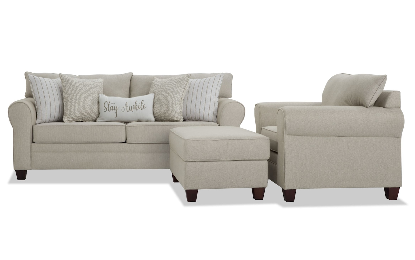 laurel beige sofa, chair,& storage ottoman | beige_color