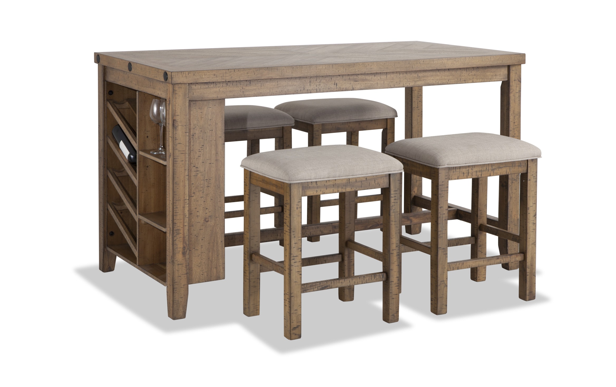 Sonoma Natural Kitchen Island Set with 4 Backless Stools | natural_finish