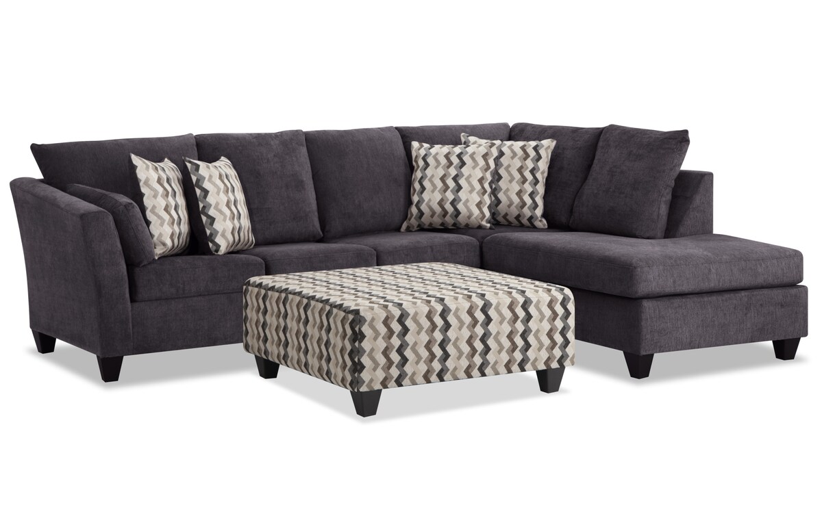 Virgo Charcoal 2 Piece Right Arm Facing Sectional with Ottoman