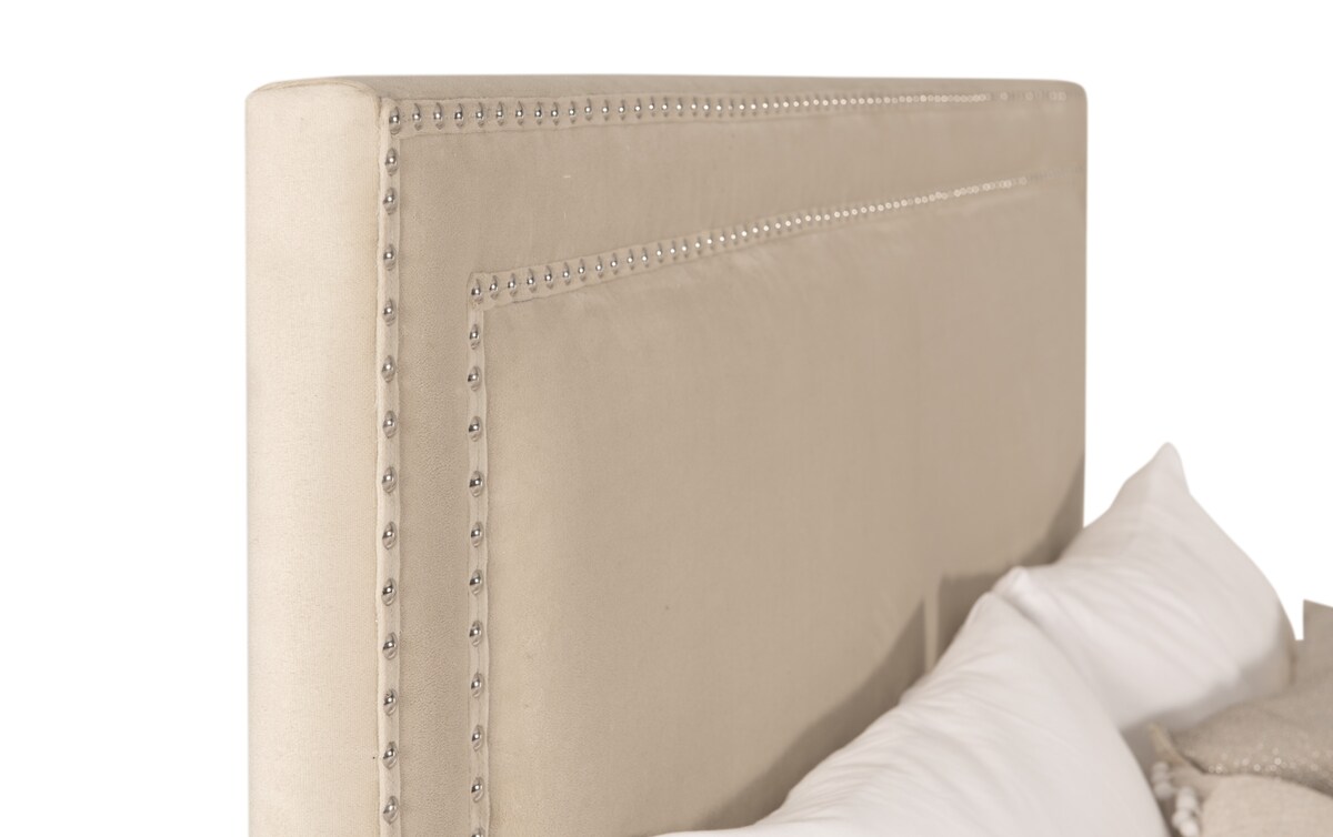 Tremont Gray 5 Piece Full Beige Upholstered Bedroom Set with Chest full