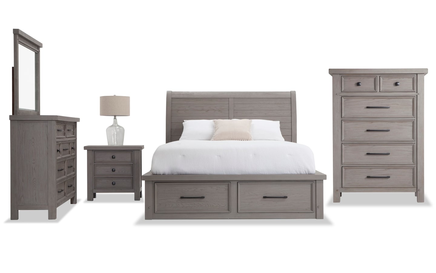 Hudson 5 Piece Queen Gray Storage Bedroom Set With Chest 