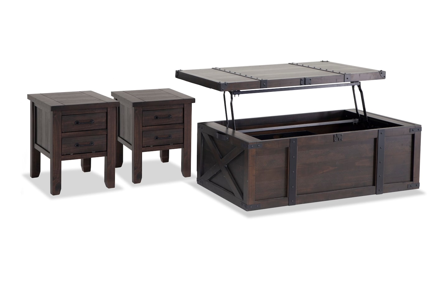 Montana 3 Piece Brown Trunk Coffee Table Set with 2 Chairside Tables