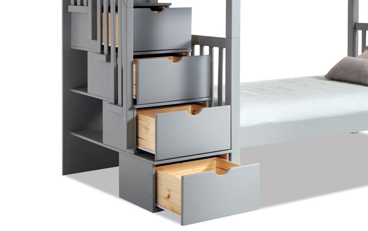 Keystone Twin Gray Stairway Bunk Bed with 2 BobOPedic 6 Memory Foam