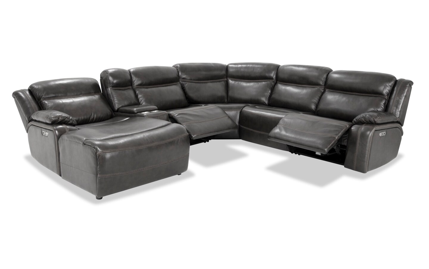 Trailblazer Gray Leather 139 6 Piece Power Reclining Left Arm Facing Chaise Sectional with Power Headrest