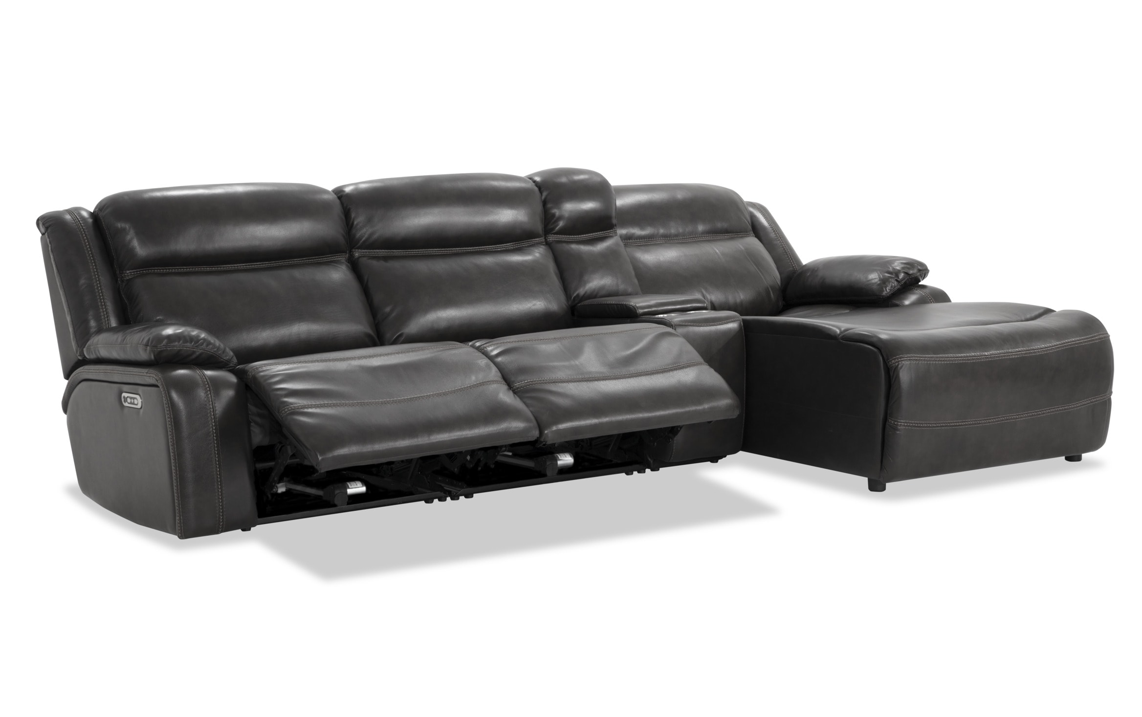 Trailblazer Gray Leather 4 Piece Right Arm Facing Chaise Power