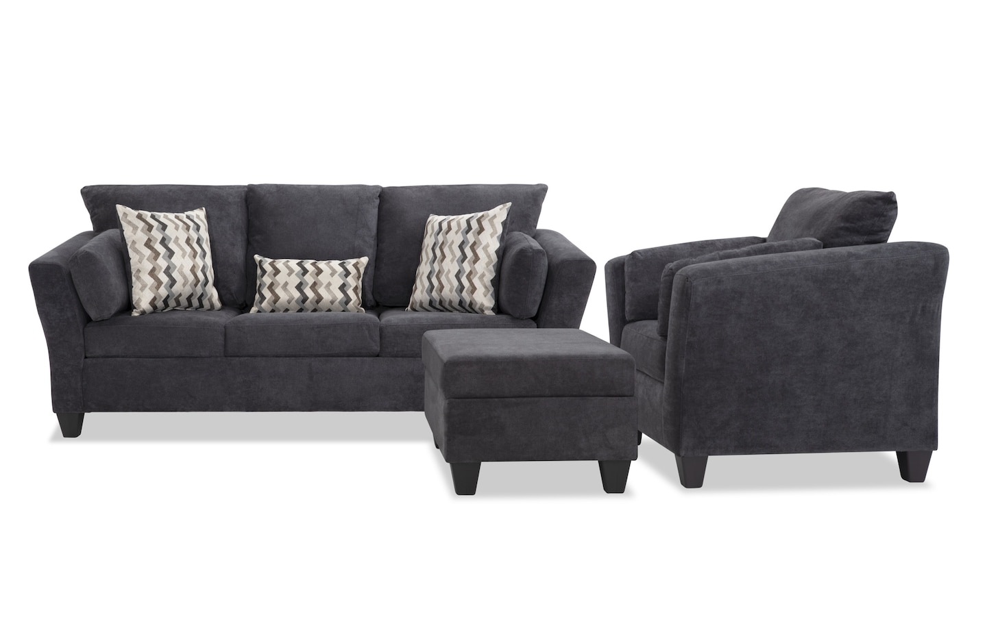 Virgo Charcoal Sofa, Chair & Storage Ottoman | Bob's Discount 