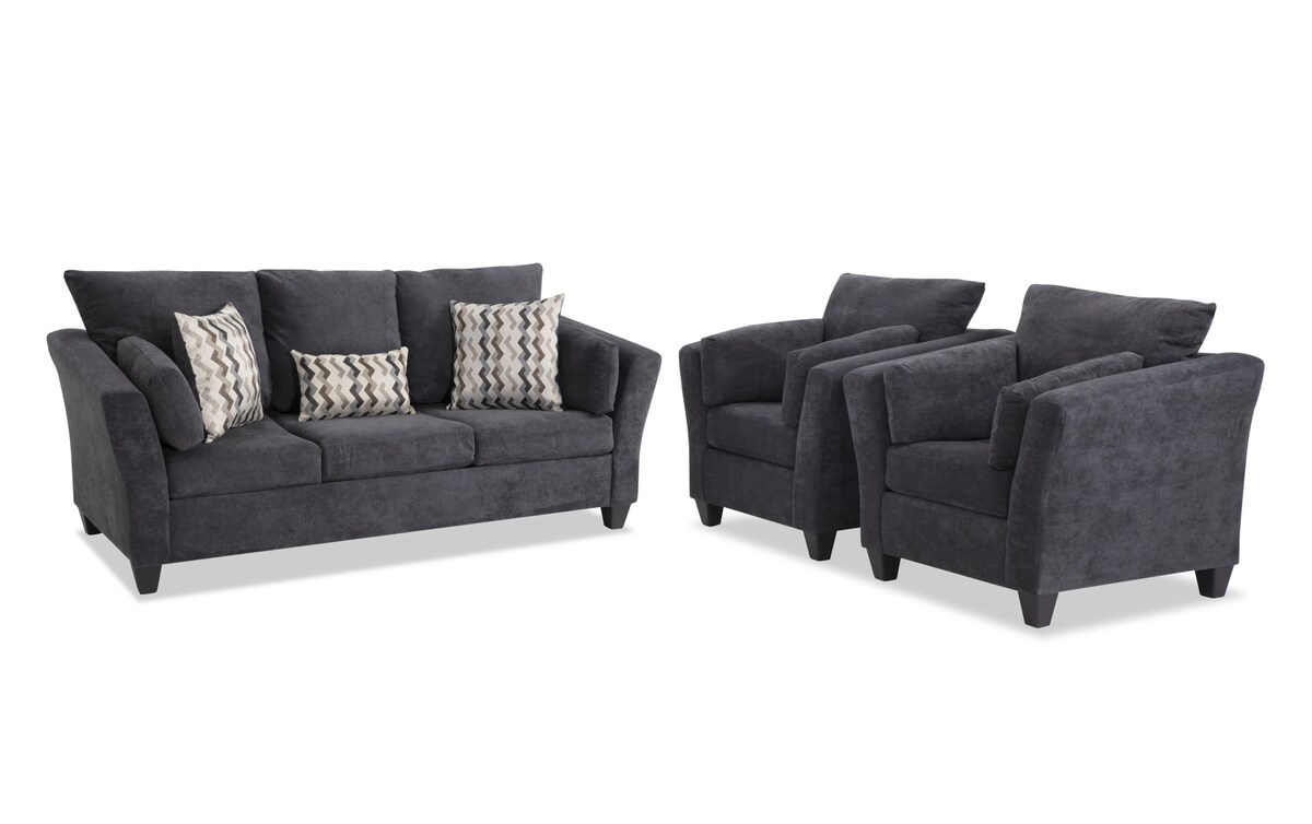 Virgo Charcoal Sofa & 2 Chairs charcoal_color Bob's Discount