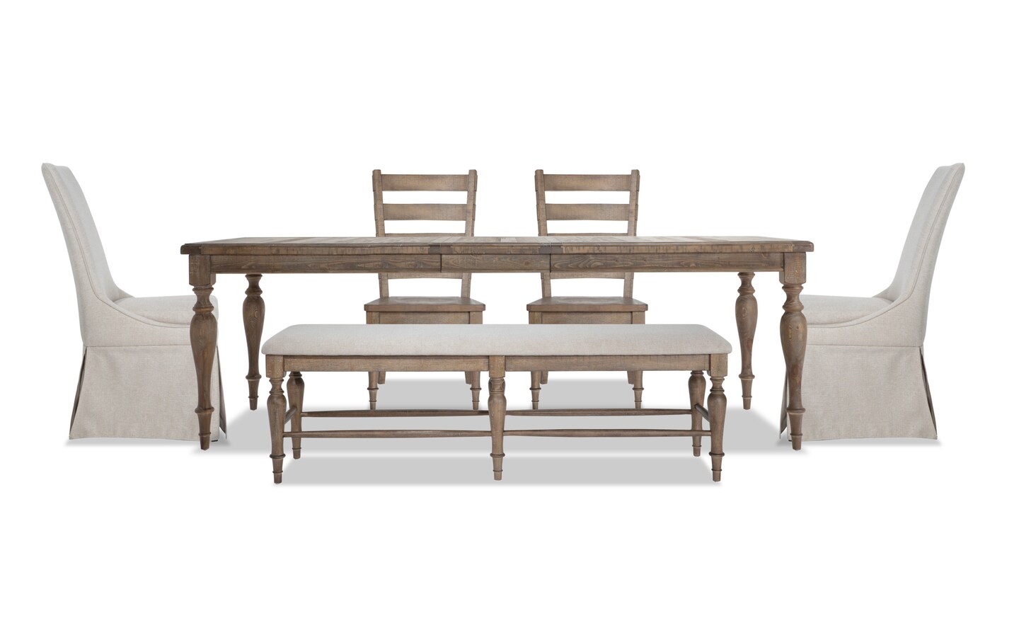 Cottage Chic 6 Piece Dining Set with Bench, Ladder Back & Upholstered ...