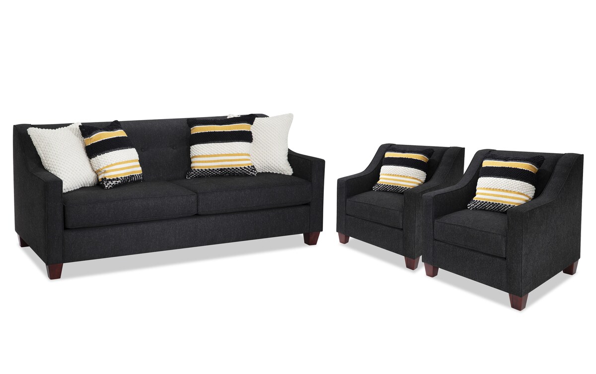 Knox Sofa and 2 Chairs black_color Bob's Discount Furniture & Mattress Stores