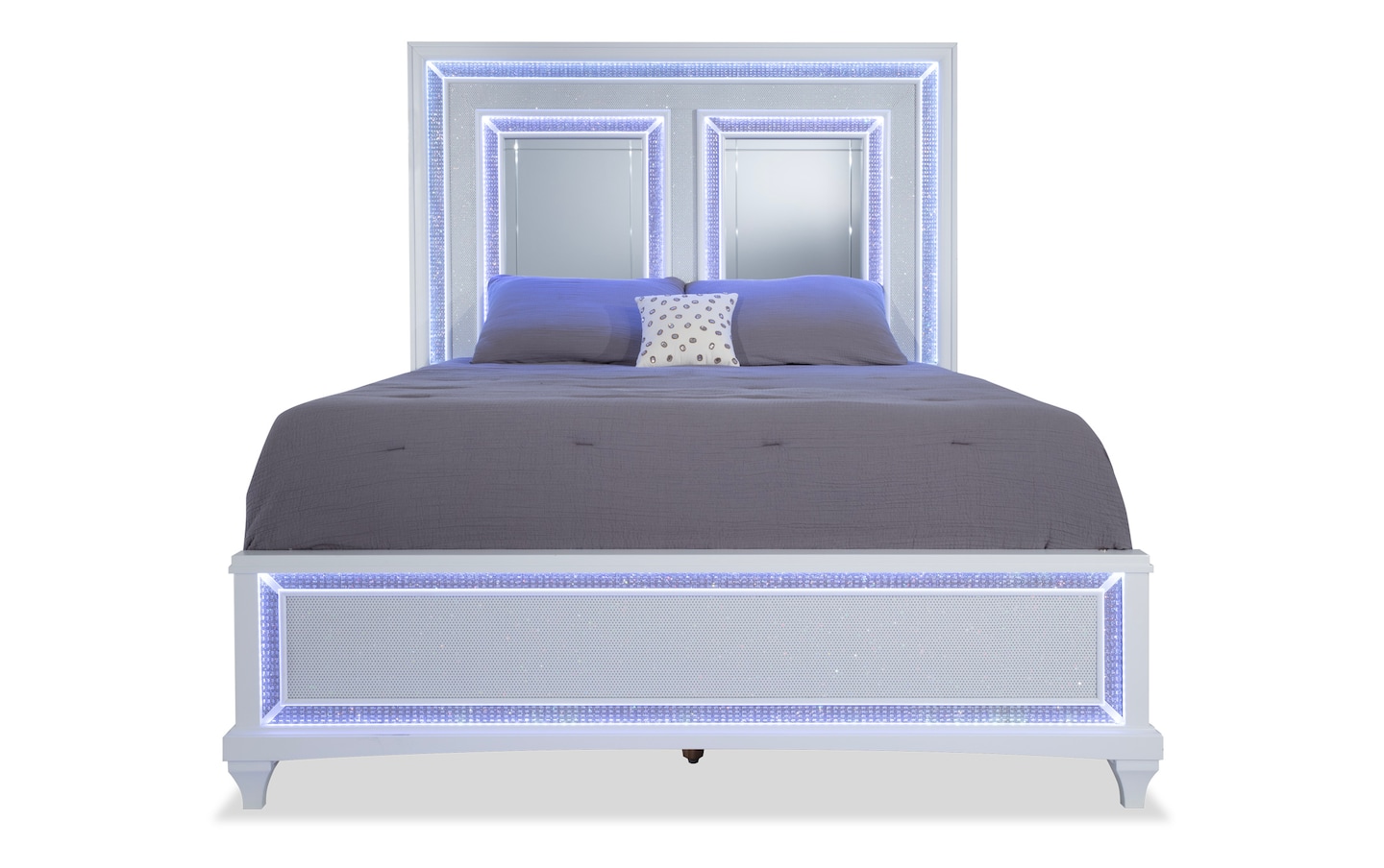Glamour California King White Mirrored Panel Bed