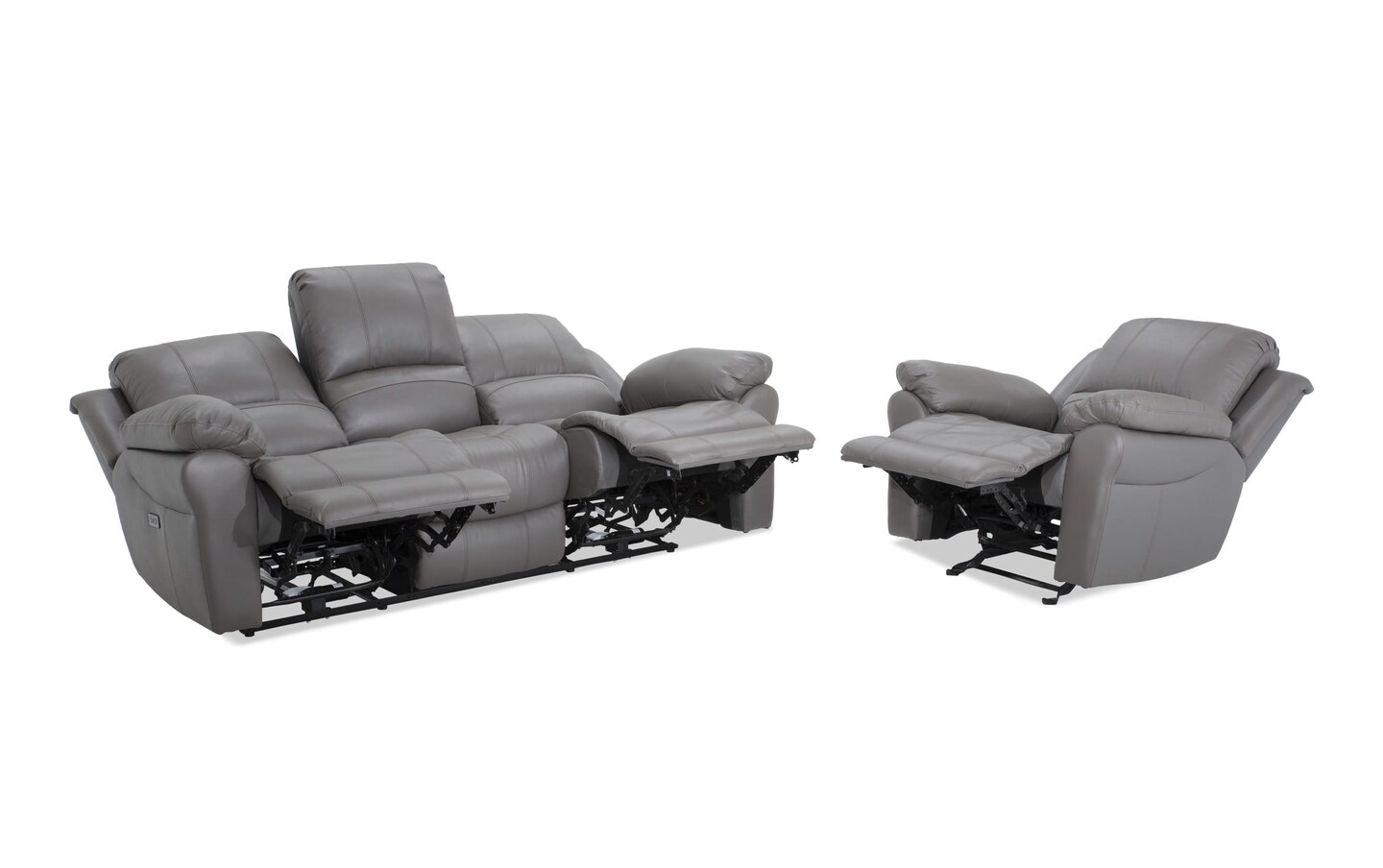 Storm Gray Leather 85 Power Reclining Sofa Manual Gliding Recliner Bob s Discount Furniture Mattress Store