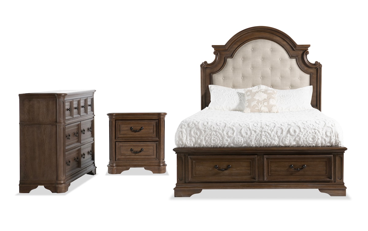 Scarlett 3 Piece Oak Storage Queen Bedroom Set Bob's Discount