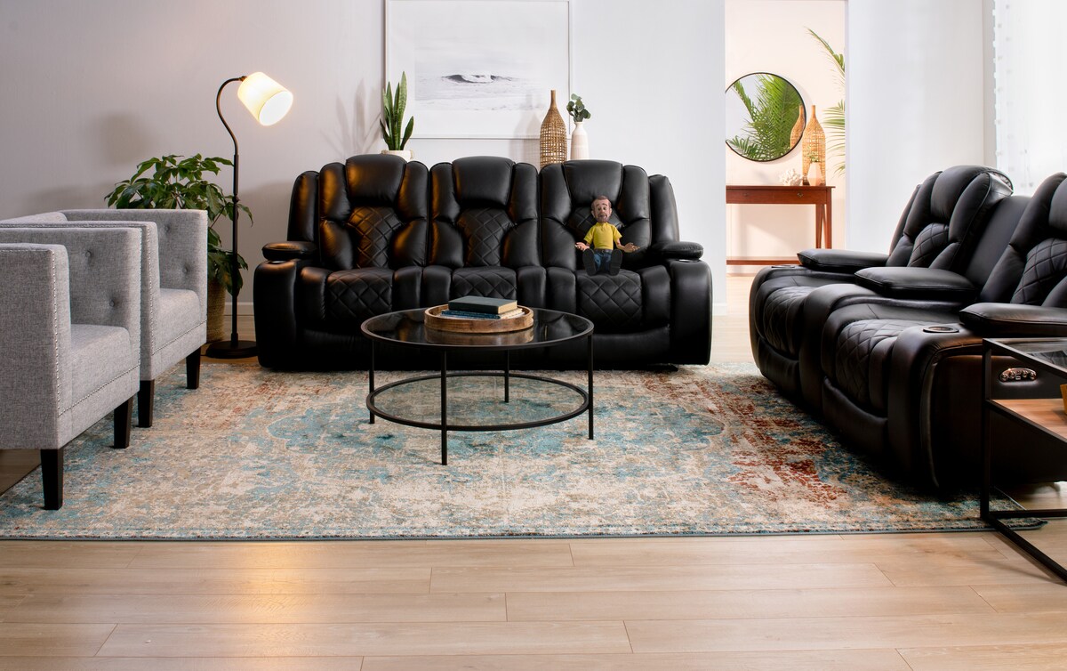 Panther Black Leather Power Reclining Console Loveseat black_color