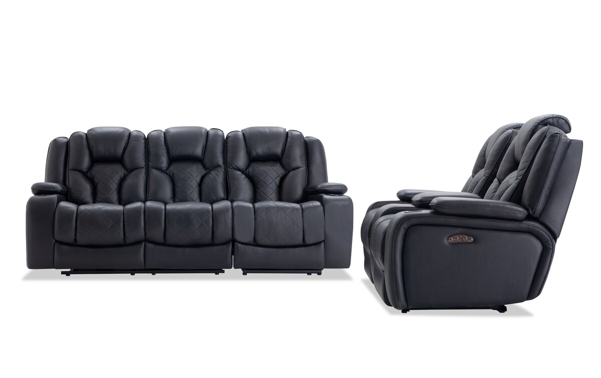 Panther Black Leather Power Reclining Sofa & Console Loveseat Bob's