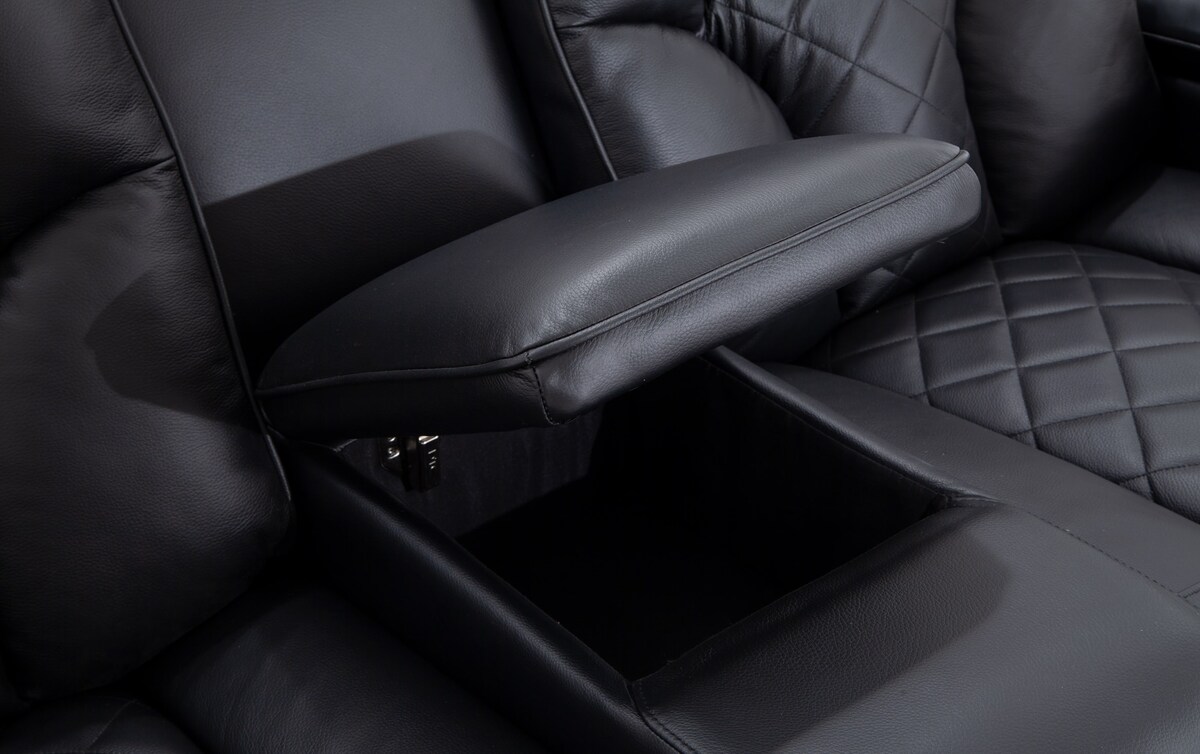 Panther Black Leather Power Reclining Sofa & Console Loveseat black_color