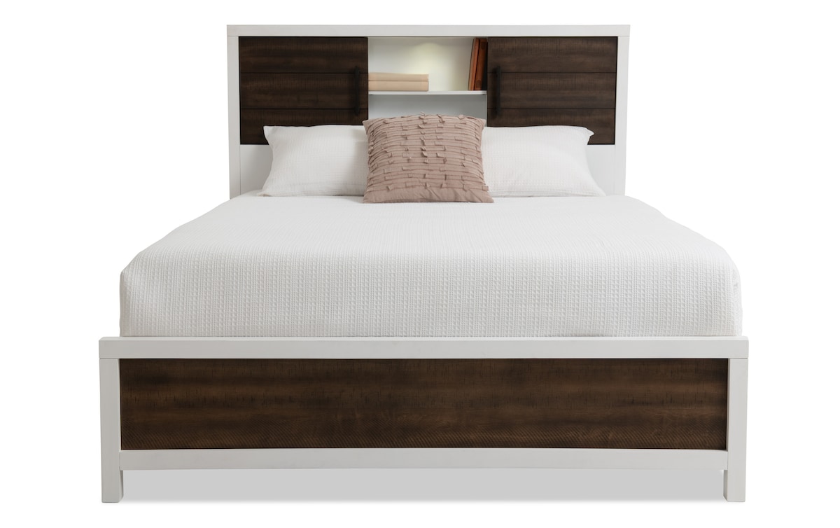 Fusion Queen White & Brown Bookcase Headboard Bed Bob's Discount