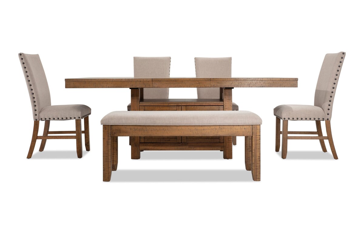 Sonoma 6 Piece Natural Dining Set with Upholstered Chairs & Storage