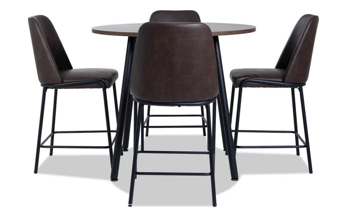 Loft 5 Piece Brown Faux Leather Round Counter Height Dining Set Bob's