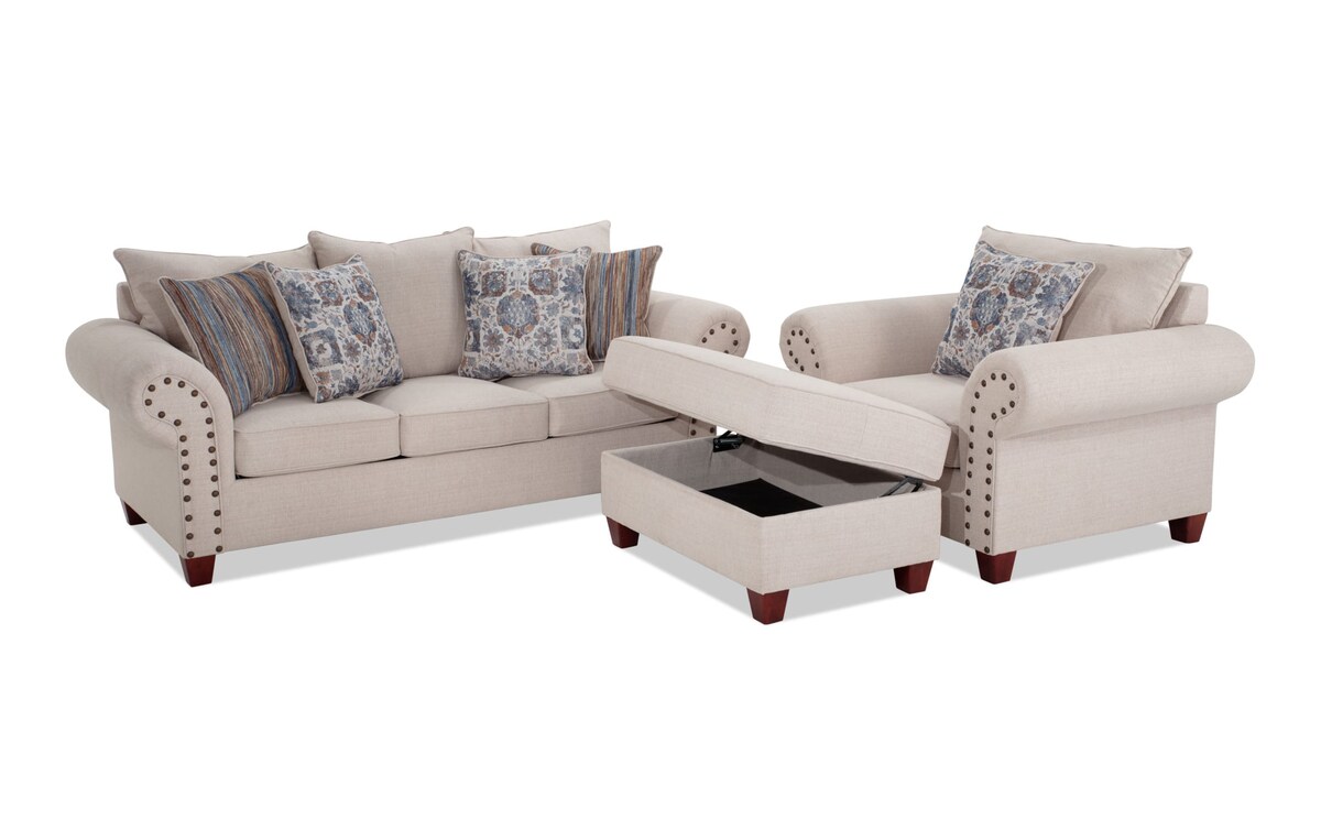 Kara Sofa, Chair, & Storage Ottoman beige_color Bob's Discount