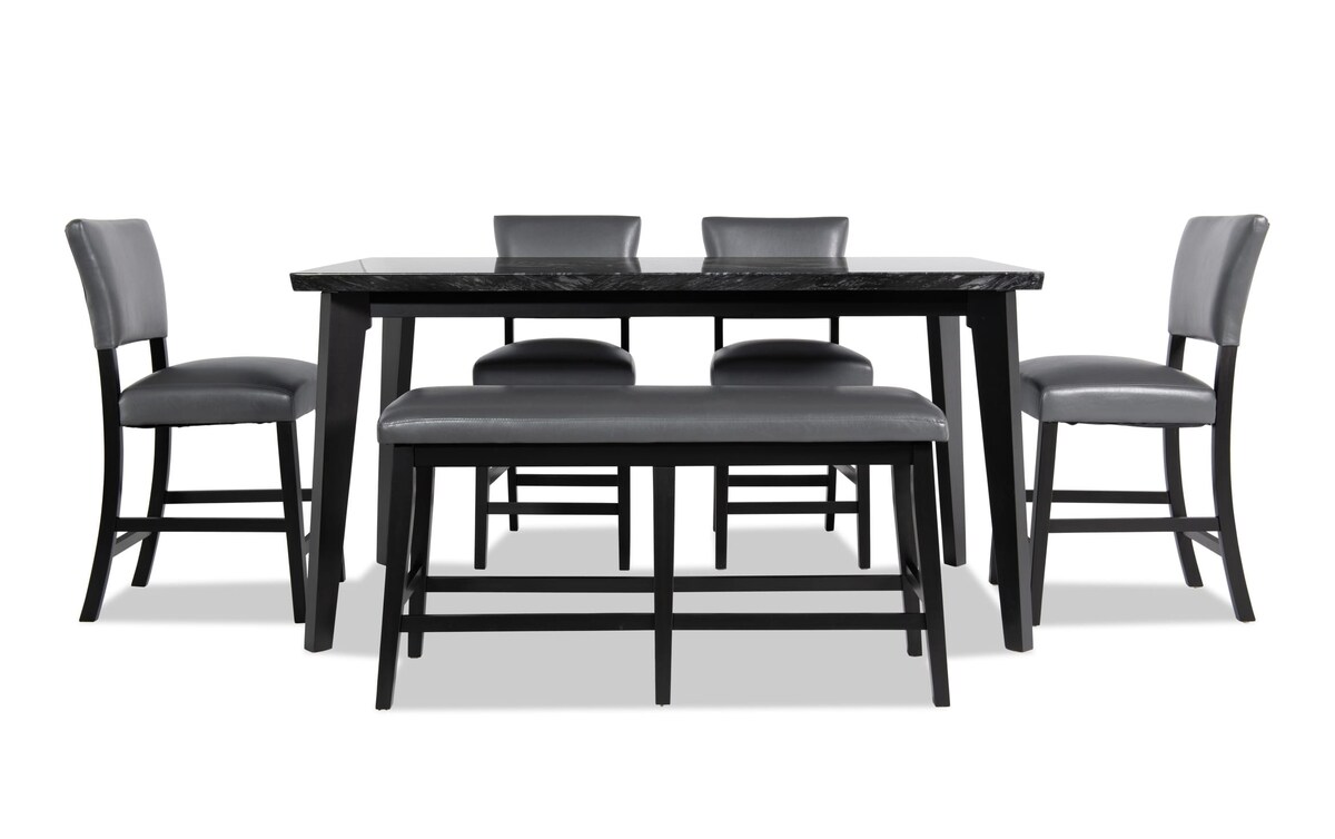 Elm 6 Piece Black Marble & Faux Leather Counter Height Dining Set with