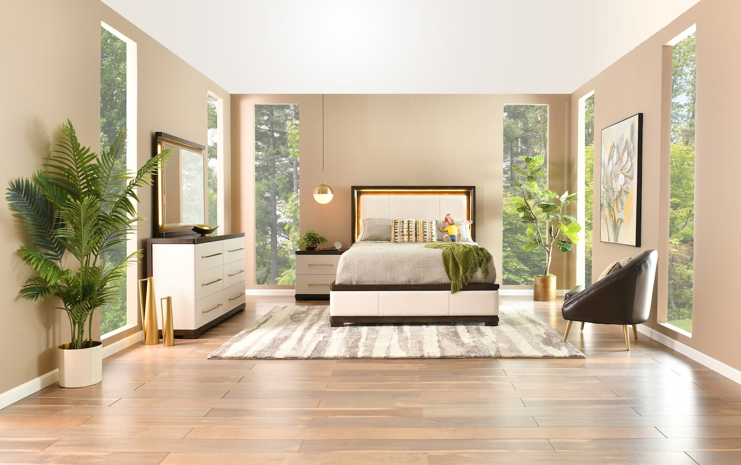 Contempo 4 Piece King Ivory Espresso Bedroom Set