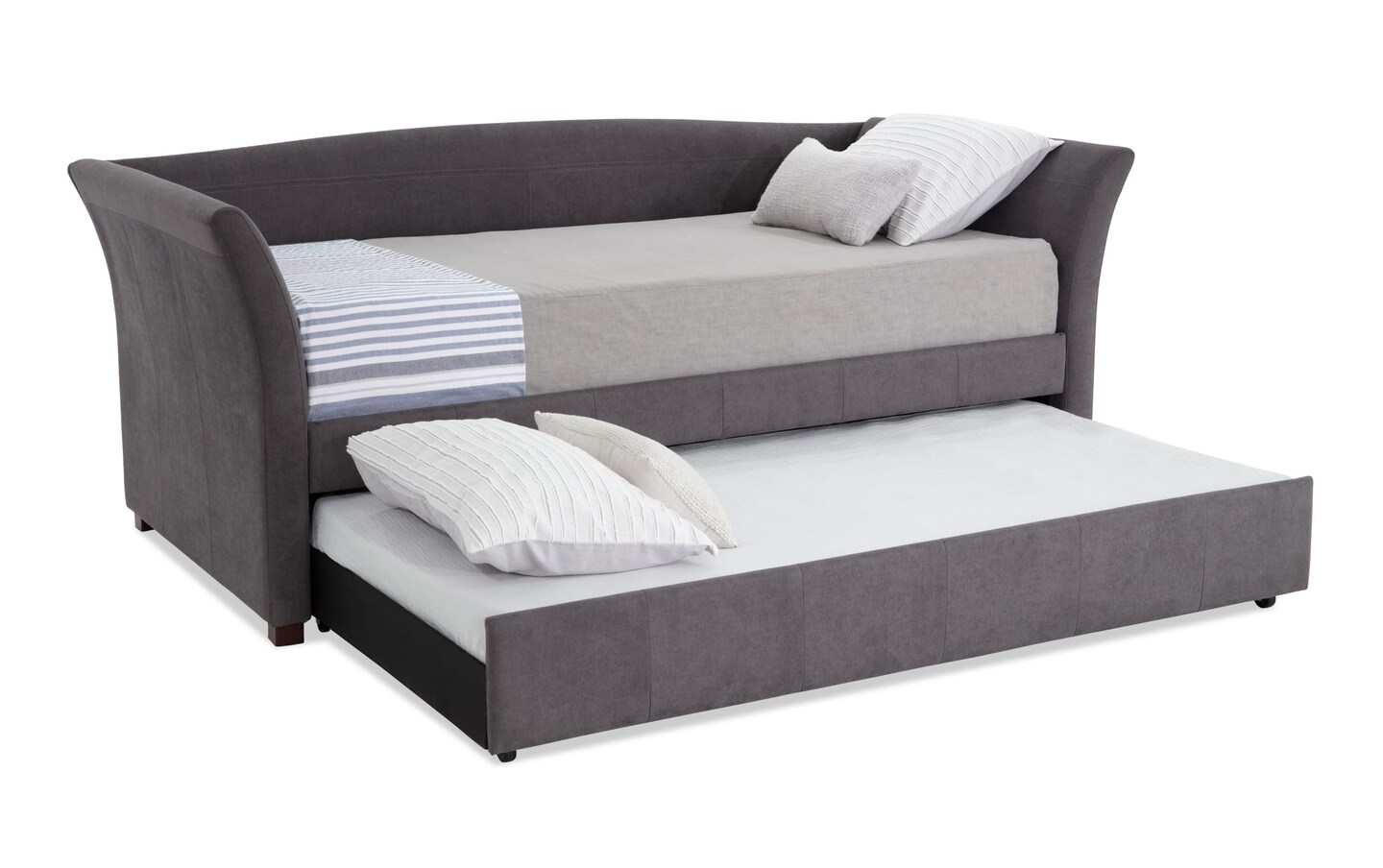 Chadwick Twin Gray Upholstered Daybed with Trundle & 2 Bob-O-Pedic ...