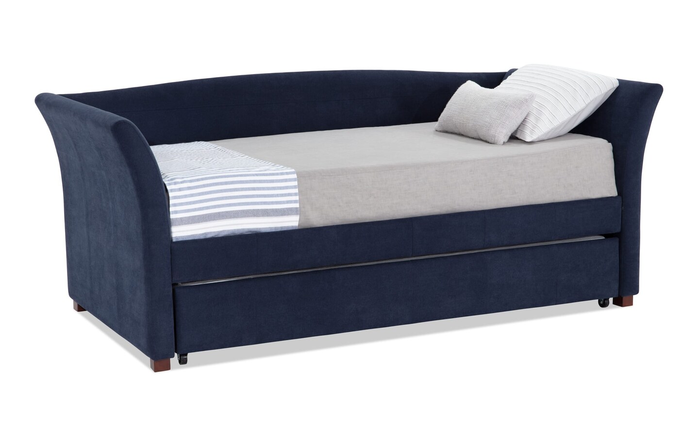 Chadwick Twin Navy Upholstered Daybed with Trundle & 2 Bob-O-Pedic ...