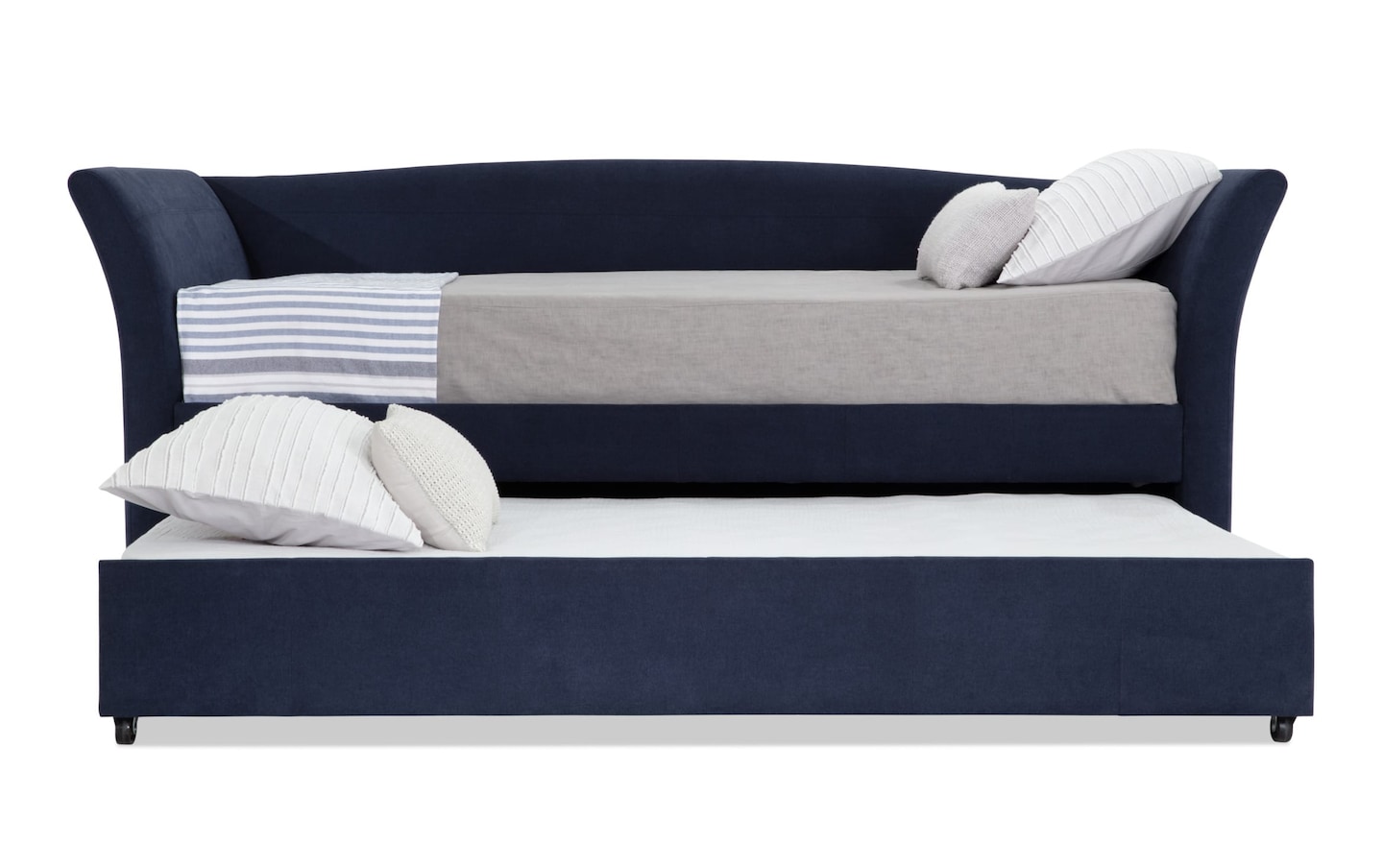 Chadwick Twin Navy Upholstered Daybed with Trundle & 2 BobOPedic