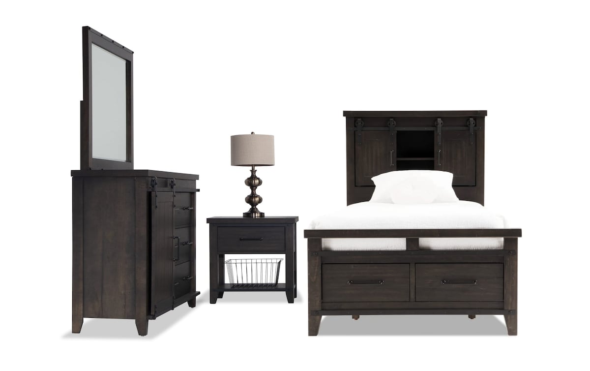 Montana 4 Piece Twin Brown Bookcase Storage Bedroom Set Bob's