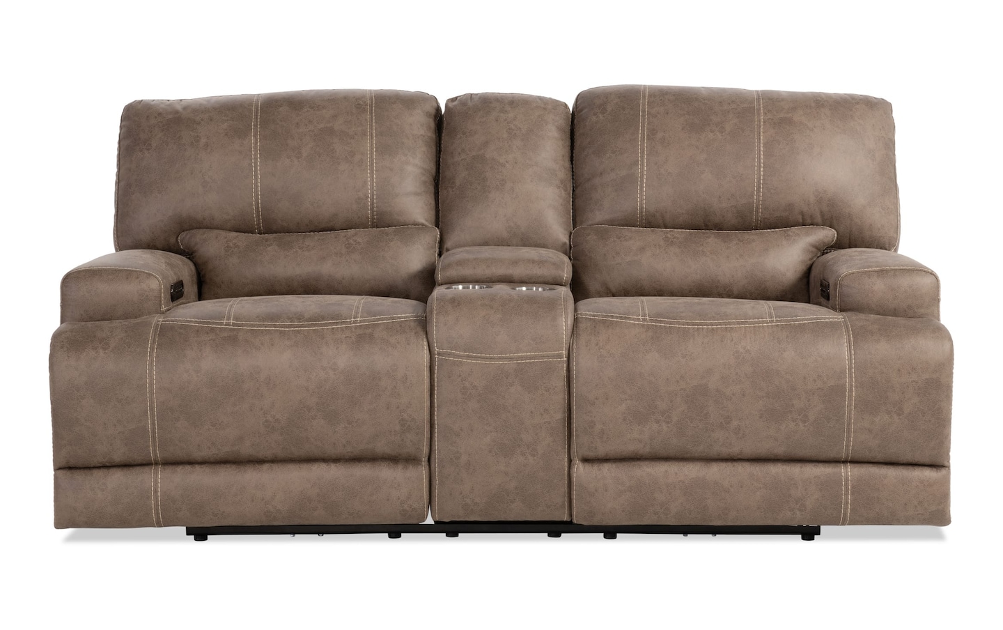 Journey Brown 77 Power Reclining Console Loveseat with Power Headrest Bob s Discount Furniture Mattress Store