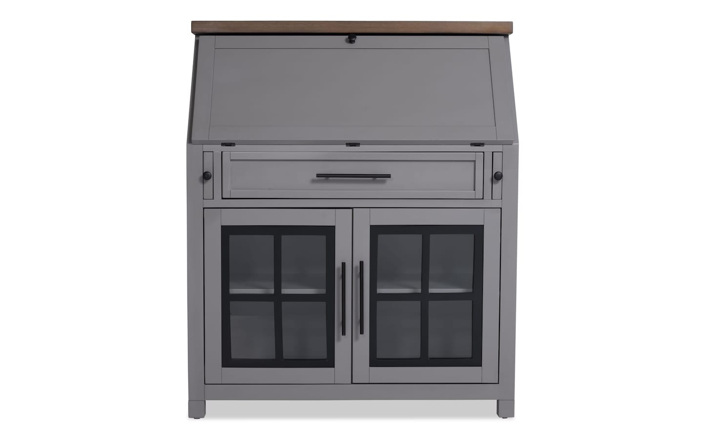 Modern farm gray brown drop lid desk with drawer bob s discount