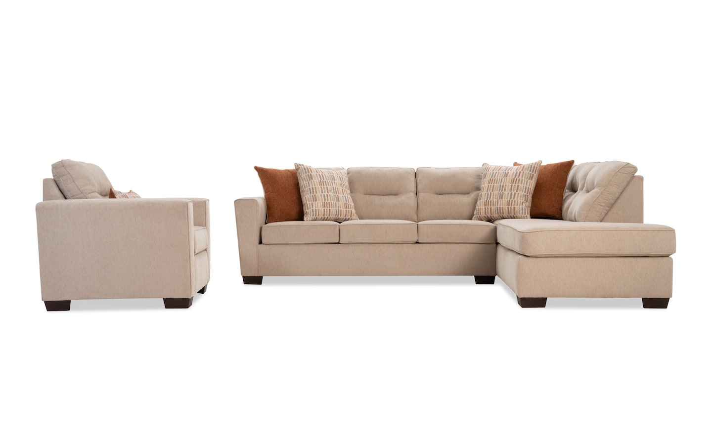 Dylan Beige 3 Piece Right Arm Facing Sectional with Chair | Bob's