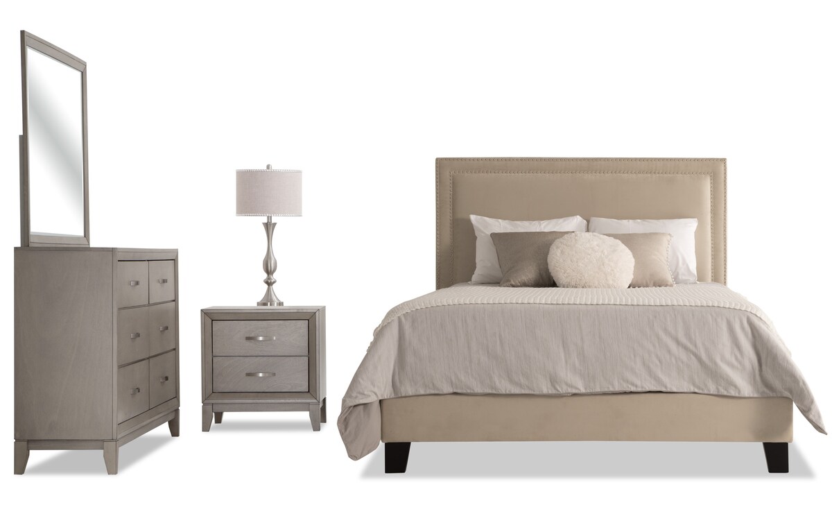 Tremont 4 Piece Queen Beige Upholstered Bedroom Set Bob's Discount