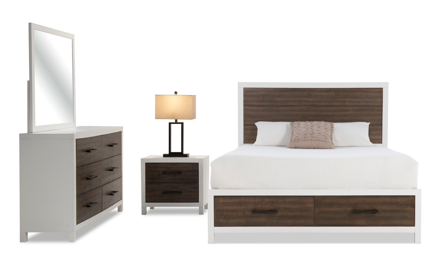 Fusion 4 Piece Queen White & Brown Storage Platform Bedroom