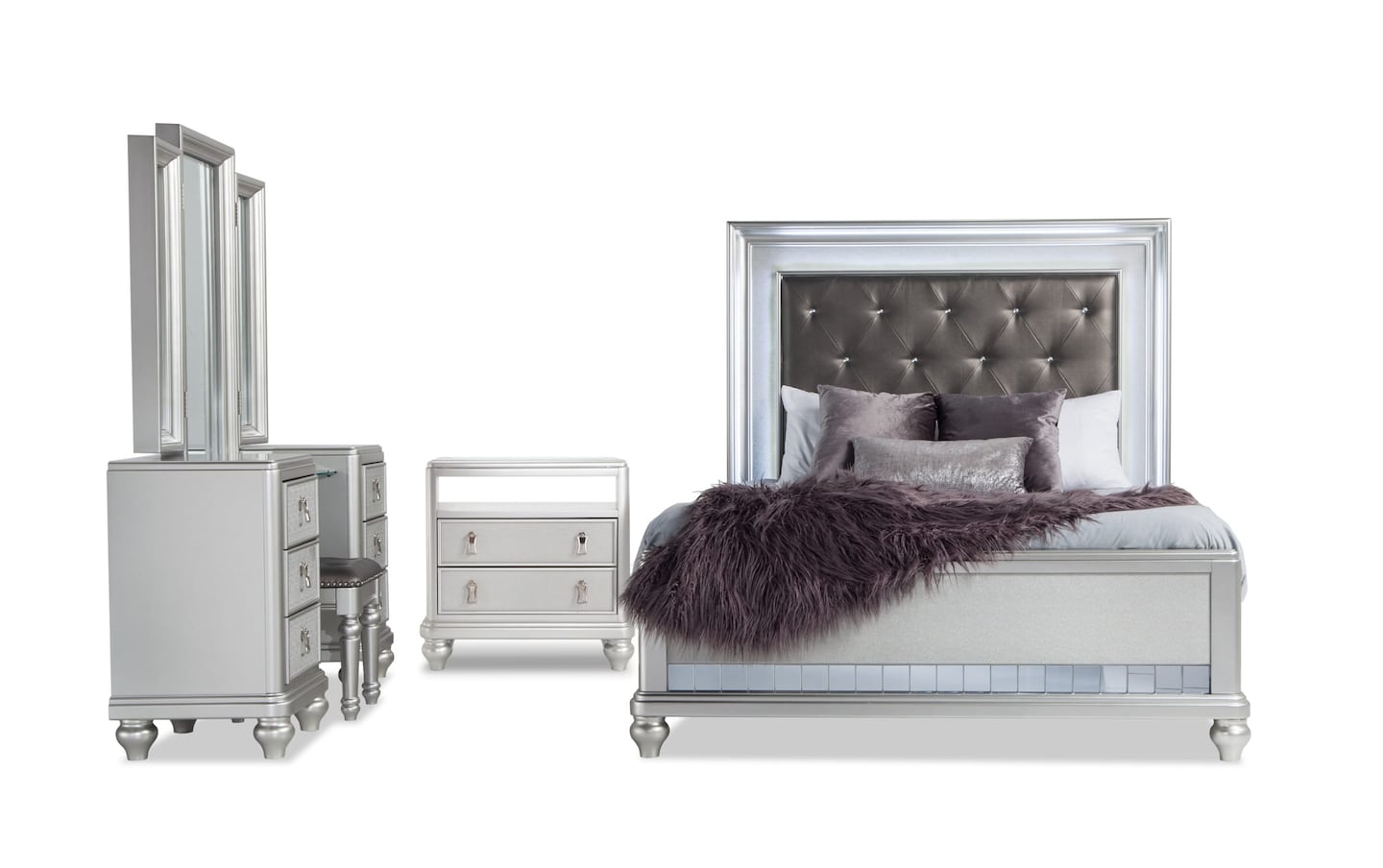 Diva II 4 Piece Queen Platinum Bedroom Set with Vanity Bob s Discount Furniture Mattress Store