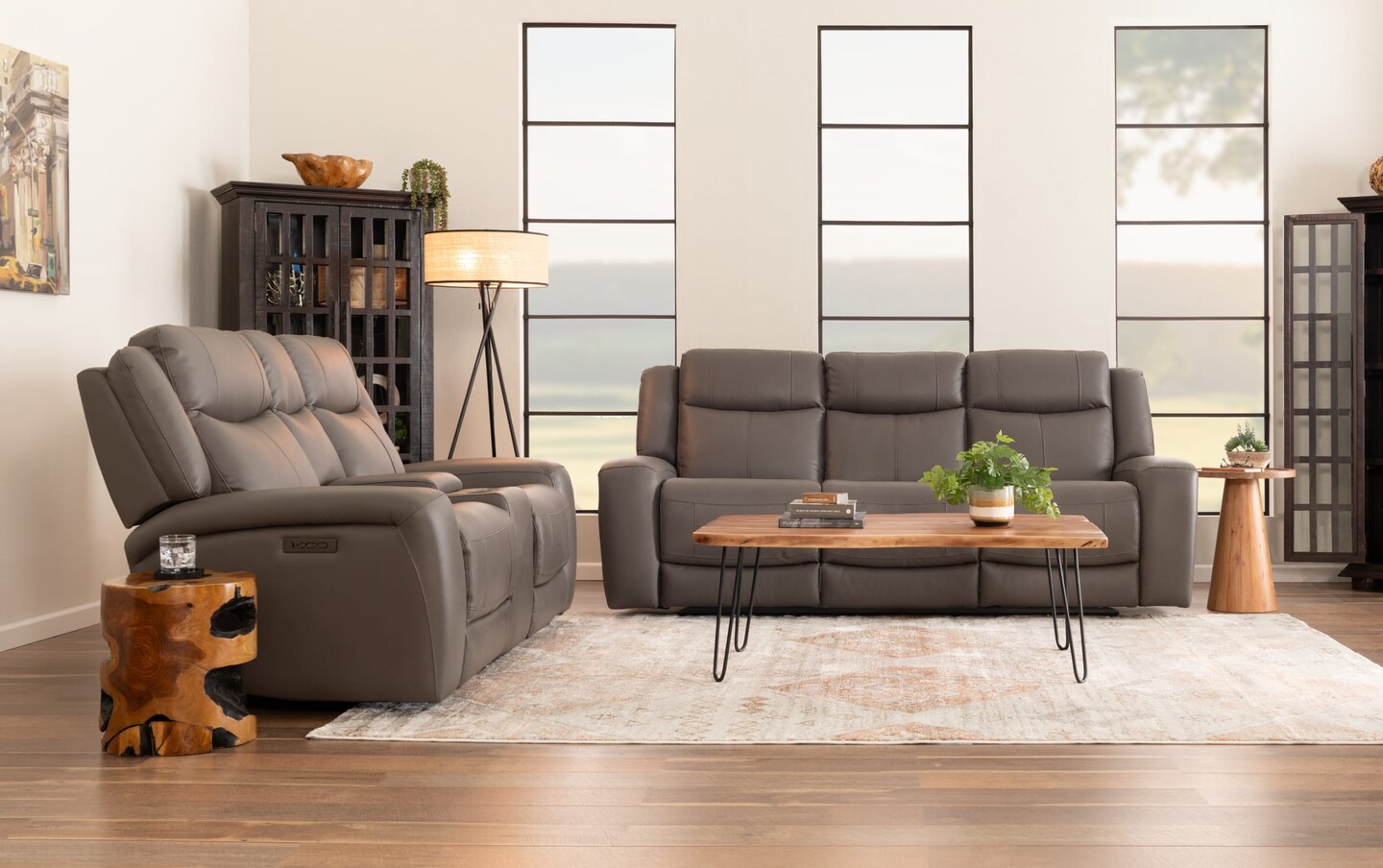 Verona Gray Leather 90 Power Reclining Sofa 80 Console Loveseat with Power Headrest