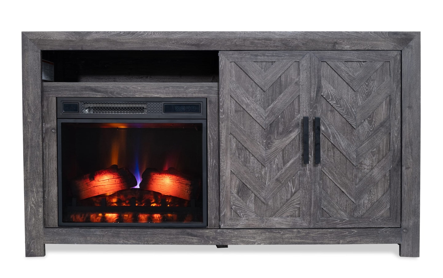 Calvin 59.5 Gray Fully Assembled Fireplace and TV Stand Bob s Discount Furniture Mattress Store