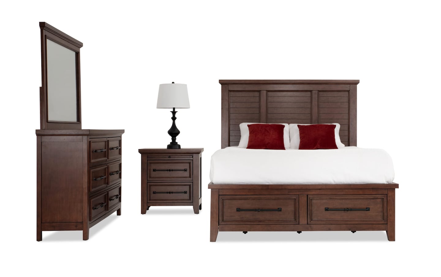 Brooks 4 Piece Queen Cherry Storage Bedroom Set | Bob's