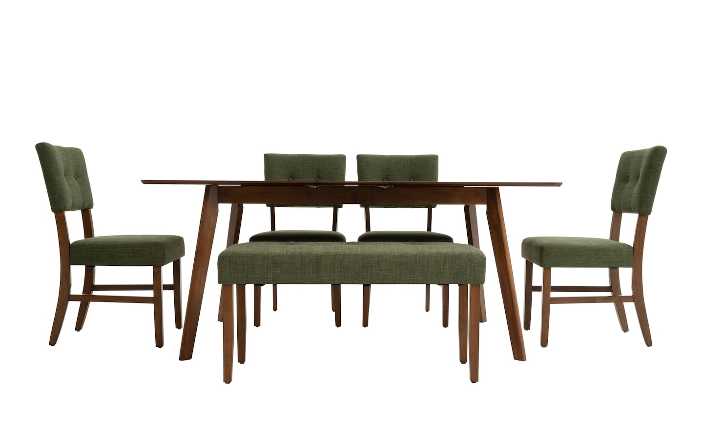 Bettie 6 Piece Walnut Avocado Upholstered Extendable Dining Set with Bench Bob s Discount Furniture Mattress Store