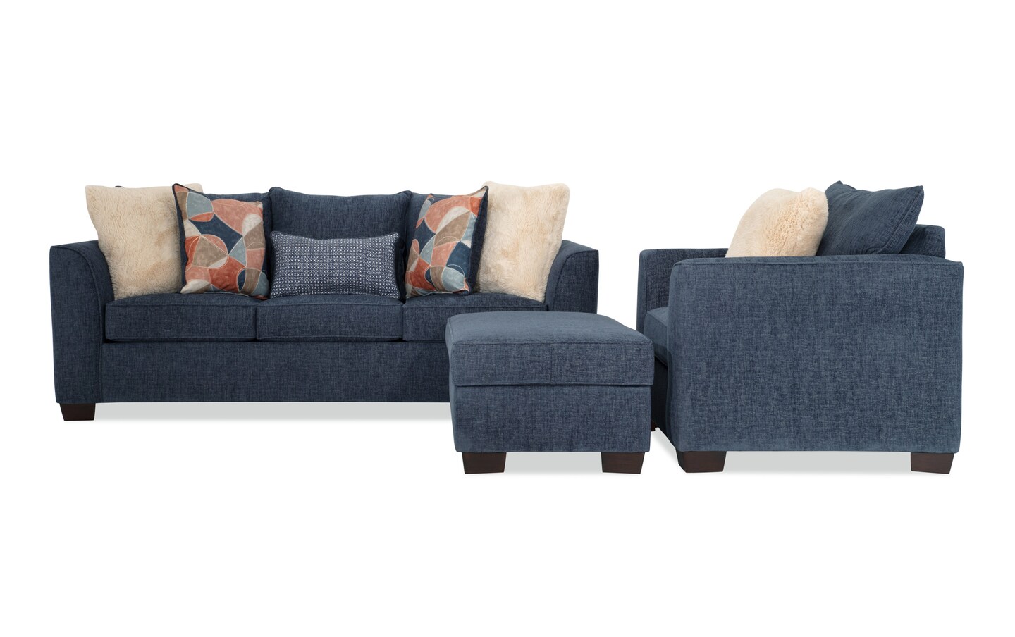 Brynn Navy 38.5 Queen Sleeper Sofa Chair Storage Ottoman