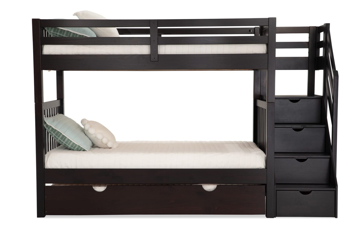 Keystone Twin Twin Espresso Stairway Bunk Bed Twin Trundle Bob s Discount Furniture Mattress Store