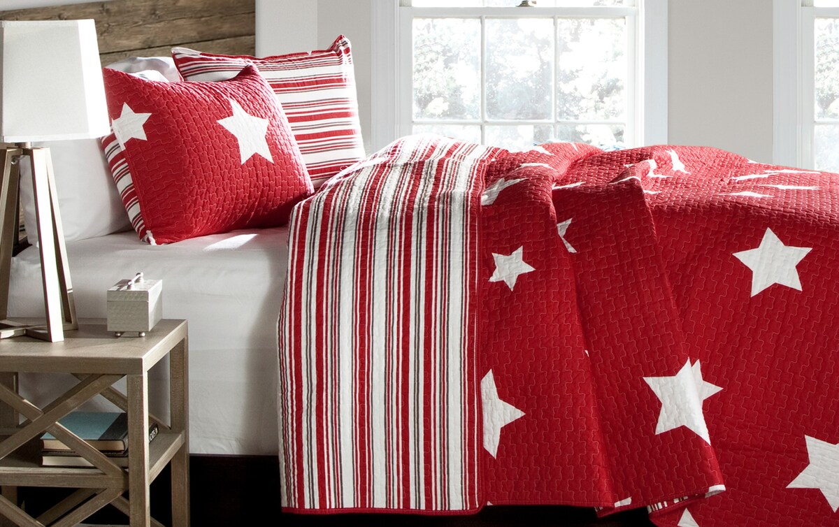 Bright Stars Twin Red Stripes 2 Piece Quilt Set Bob's Discount