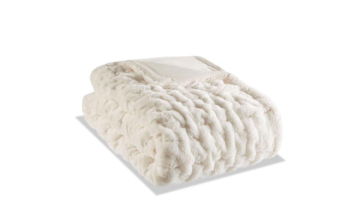 Jaz 50'' x 60'' Ivory Solid Fur Throw Blanket Bob's Discount